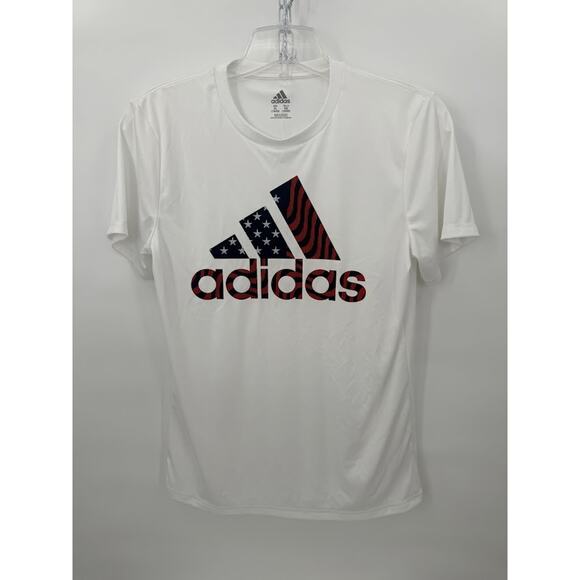 Adidas Men’s XL USA Flag Logo T-Shirt White Short Sleeve Performance Polyester - Picture 1 of 7